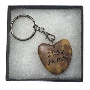 HEART SHAPED ROCK KEY CHAIN WITH “I THINK YOU ROCK” & “YOU ARE THE BEST” TEXT